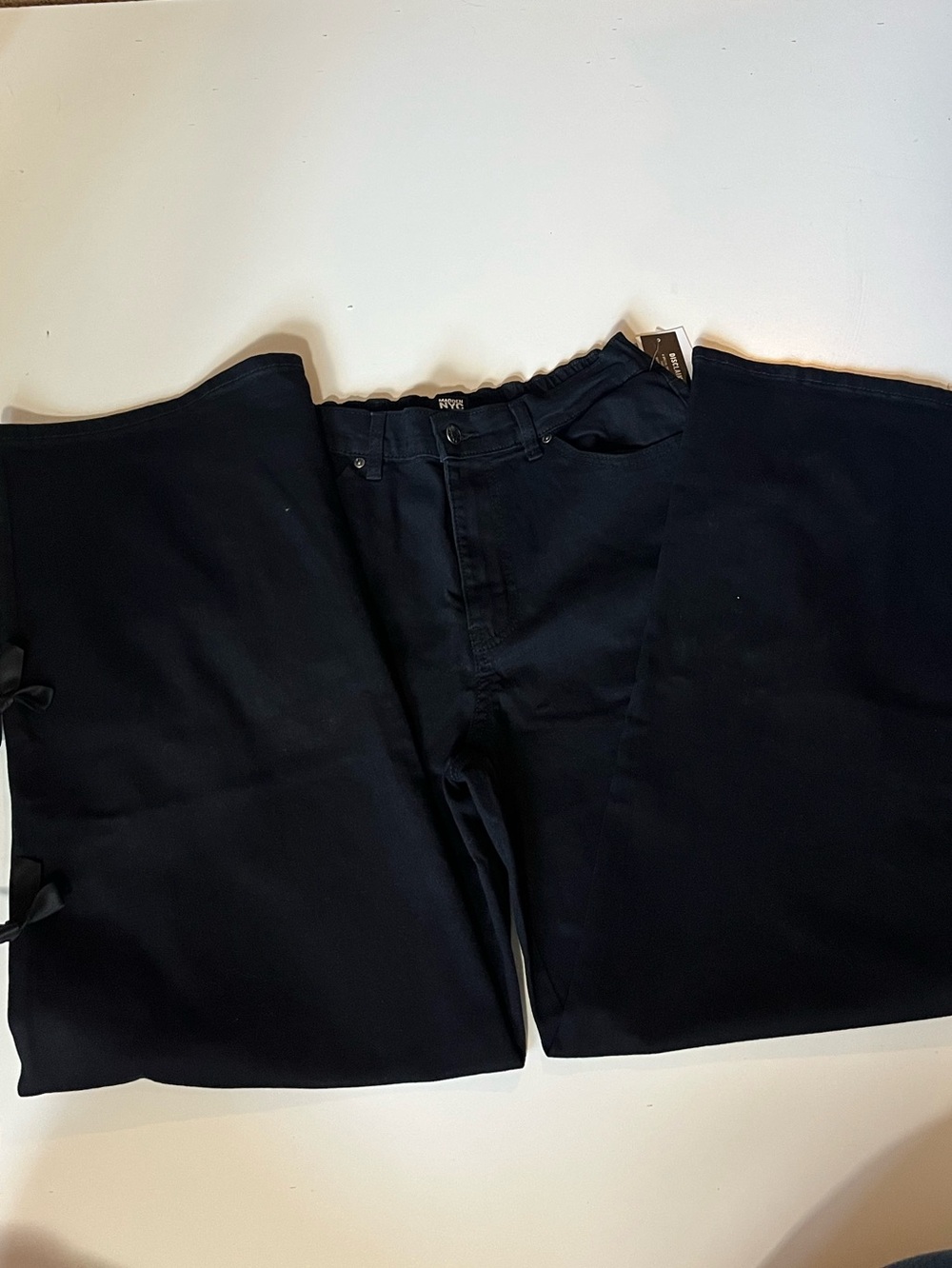 Madden NYC Women's Black Bow Relaxed Wide-Leg Jeans Medium - Picture 6 of 7